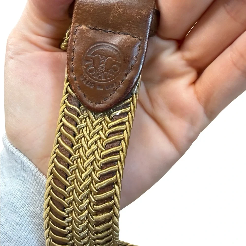 ✨ Torino Woven Stretch Leather Belt Brown & Gold Size 40‎ ✨